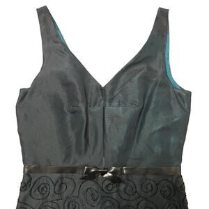 NEW Laundry by Shelli Segal Sleeveless Beaded Silk Dress Spirals Bow Teal Size 8